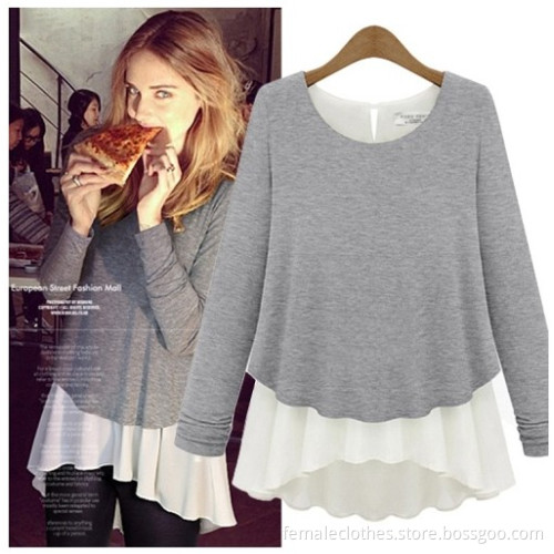 Spring new blouse loose knit shirt fake two/Molla camicia nuova maglia allentata falso in due